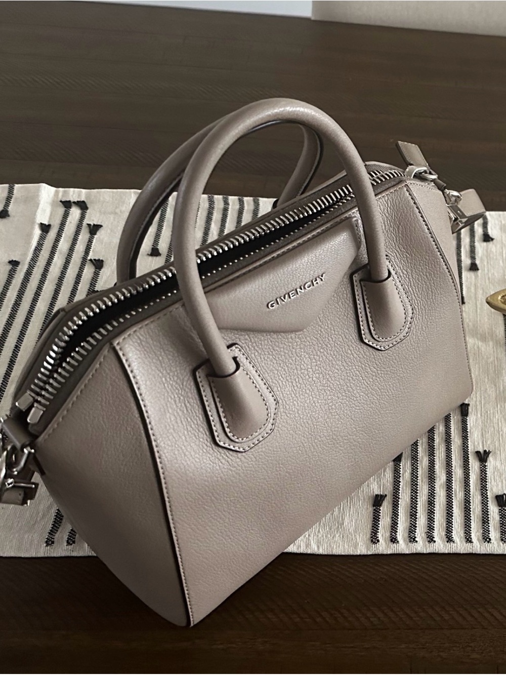 Givenchy Mini Antigona Leather Satchel in Taupe Gray